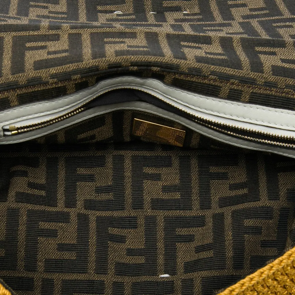 Fendi Crochet Raffia Baguette Satchel Brown Very good - Model View