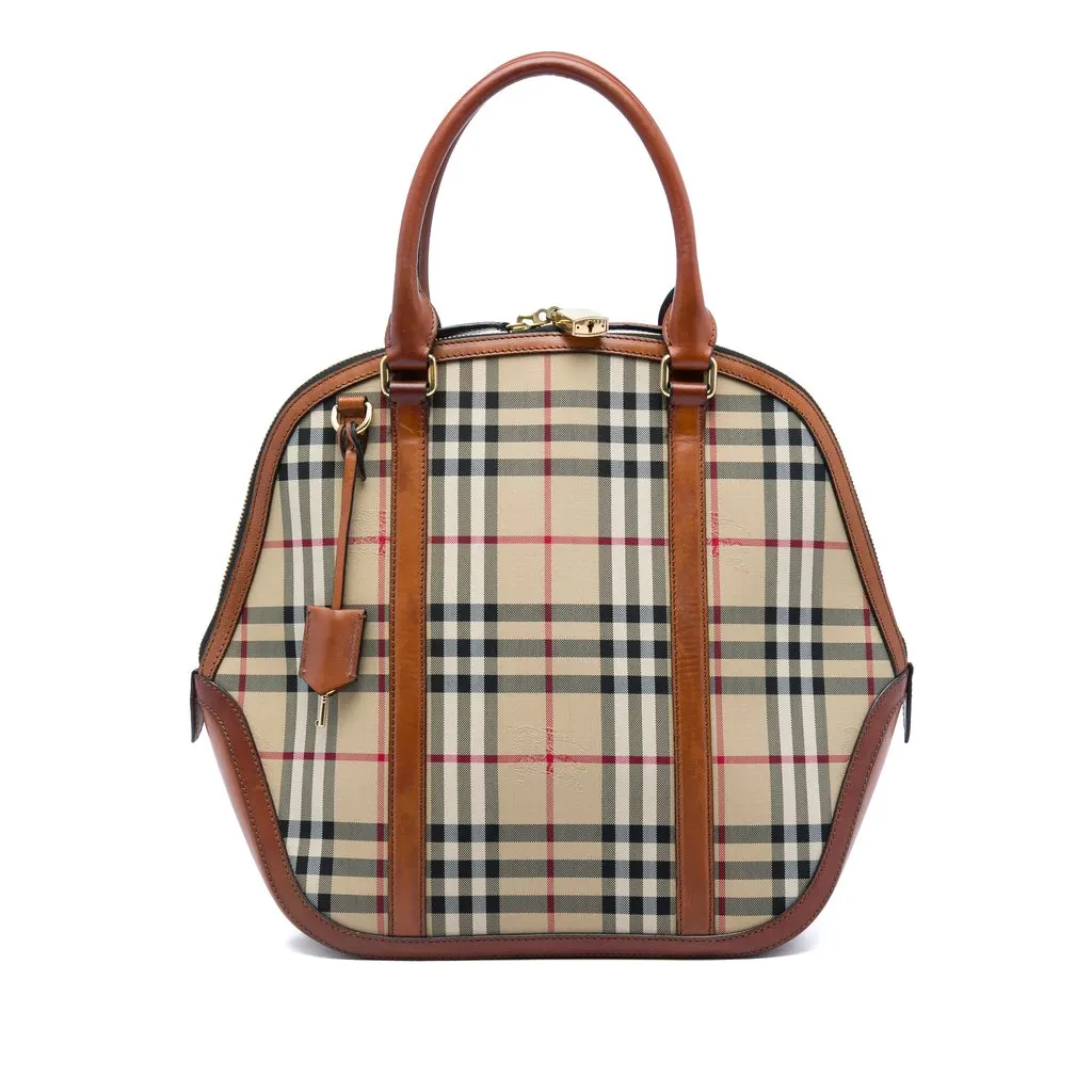 Burberry Medium Haymarket Check Nylon Orchard Bowling Bag Beige Very good - Front View
