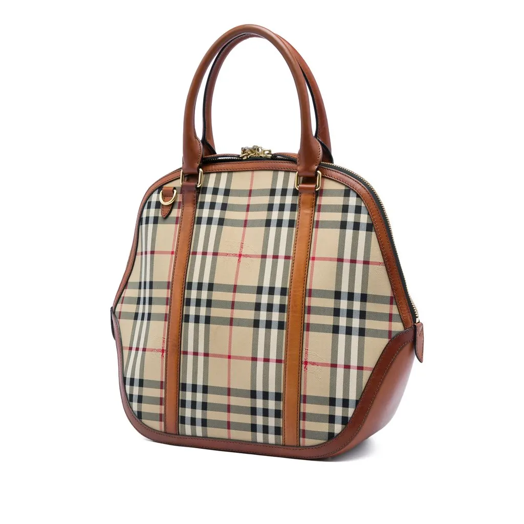 Burberry Medium Haymarket Check Nylon Orchard Bowling Bag Beige Very good - Back View