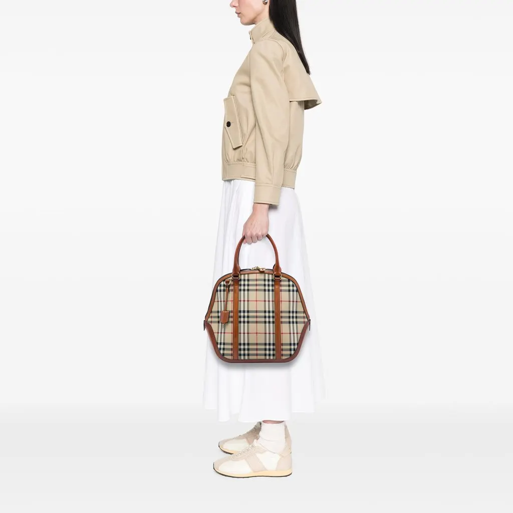 Burberry Medium Haymarket Check Nylon Orchard Bowling Bag Beige Very good - Box View