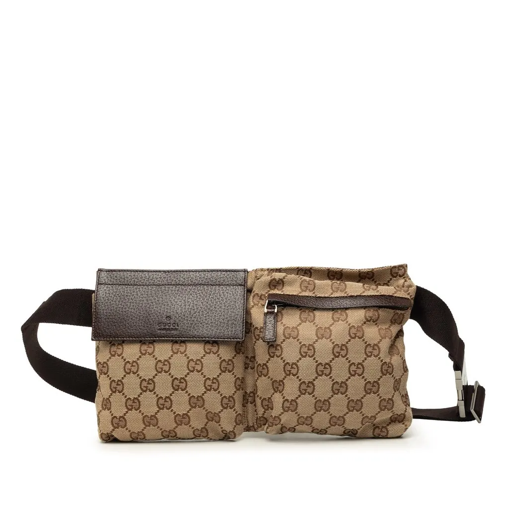 Gucci GG Canvas Double Pocket Belt Bag Beige Very good - Front View