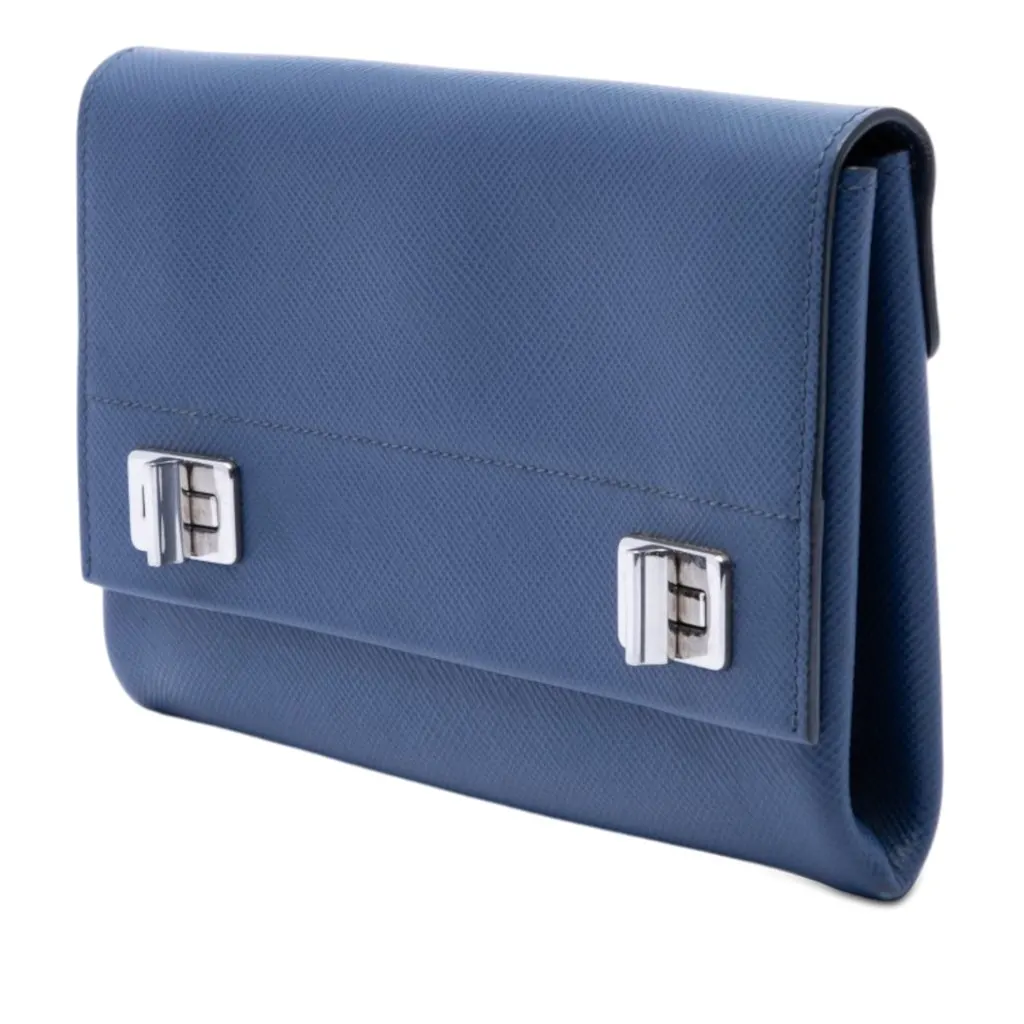 Prada Saffiano Cuir Twist Lock Chain Flap Blue Leather Very good - Back View