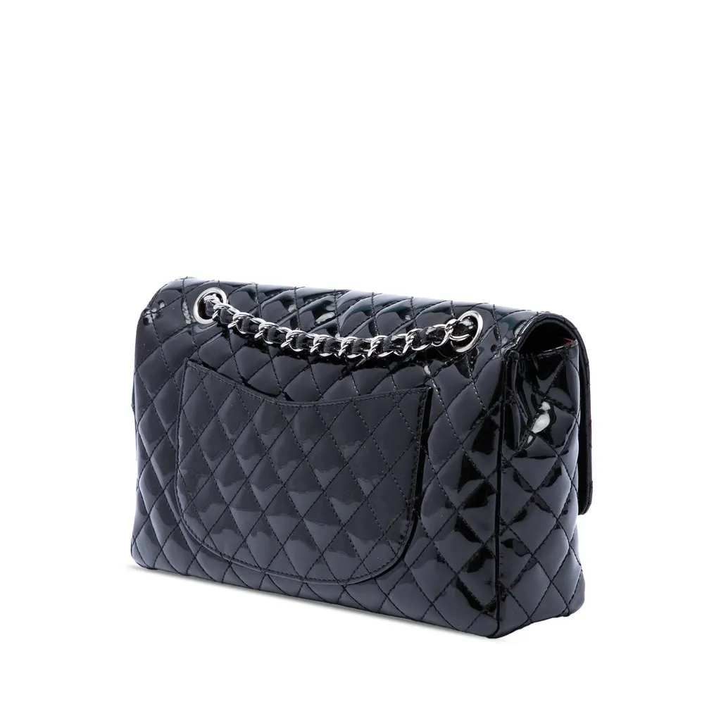 Chanel Medium Quilted Patent Secret Label Flap Black Leather Good - Back View