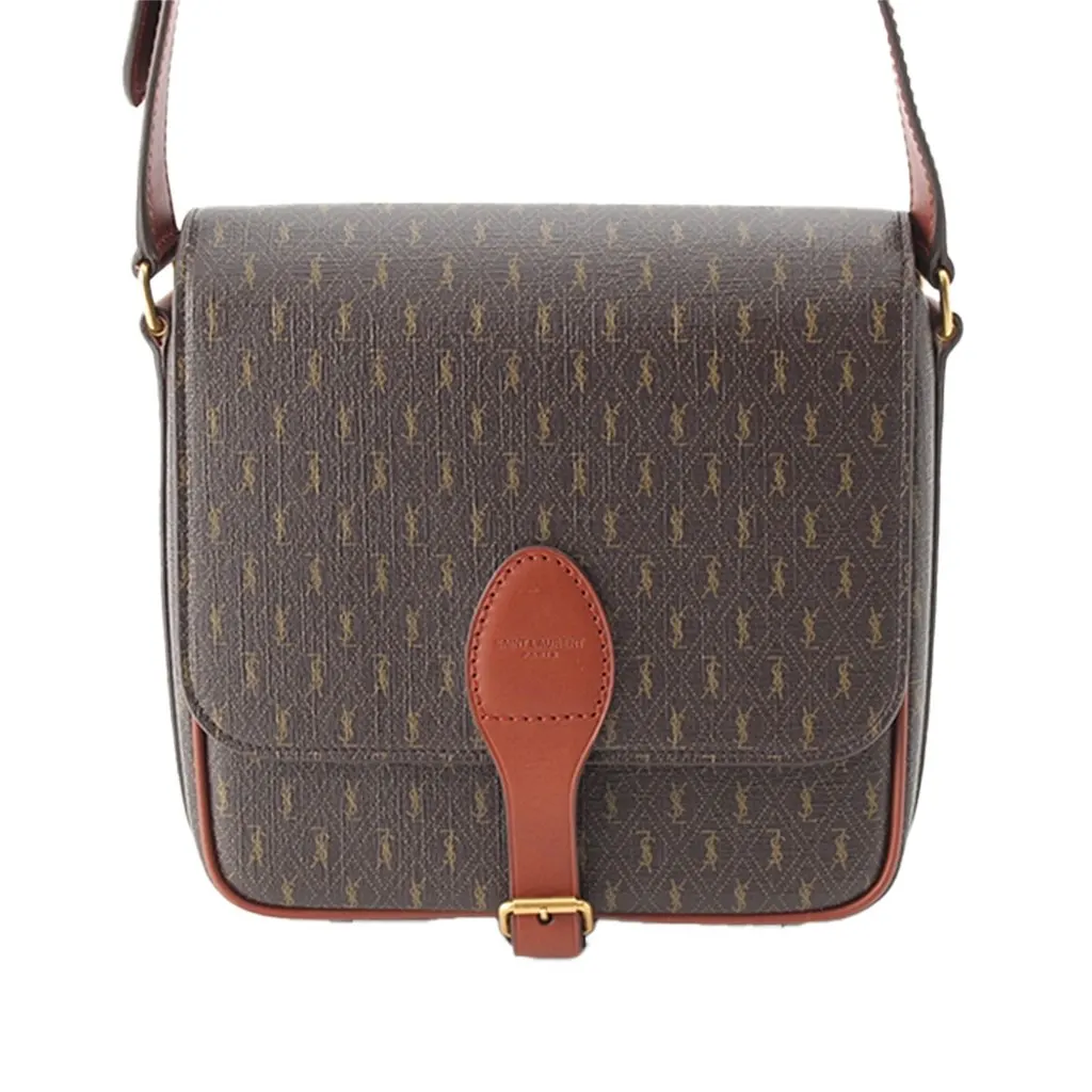 Saint Laurent Medium Coated Canvas Le Monogramme Buckle Crossbody Brown Very good - Front View