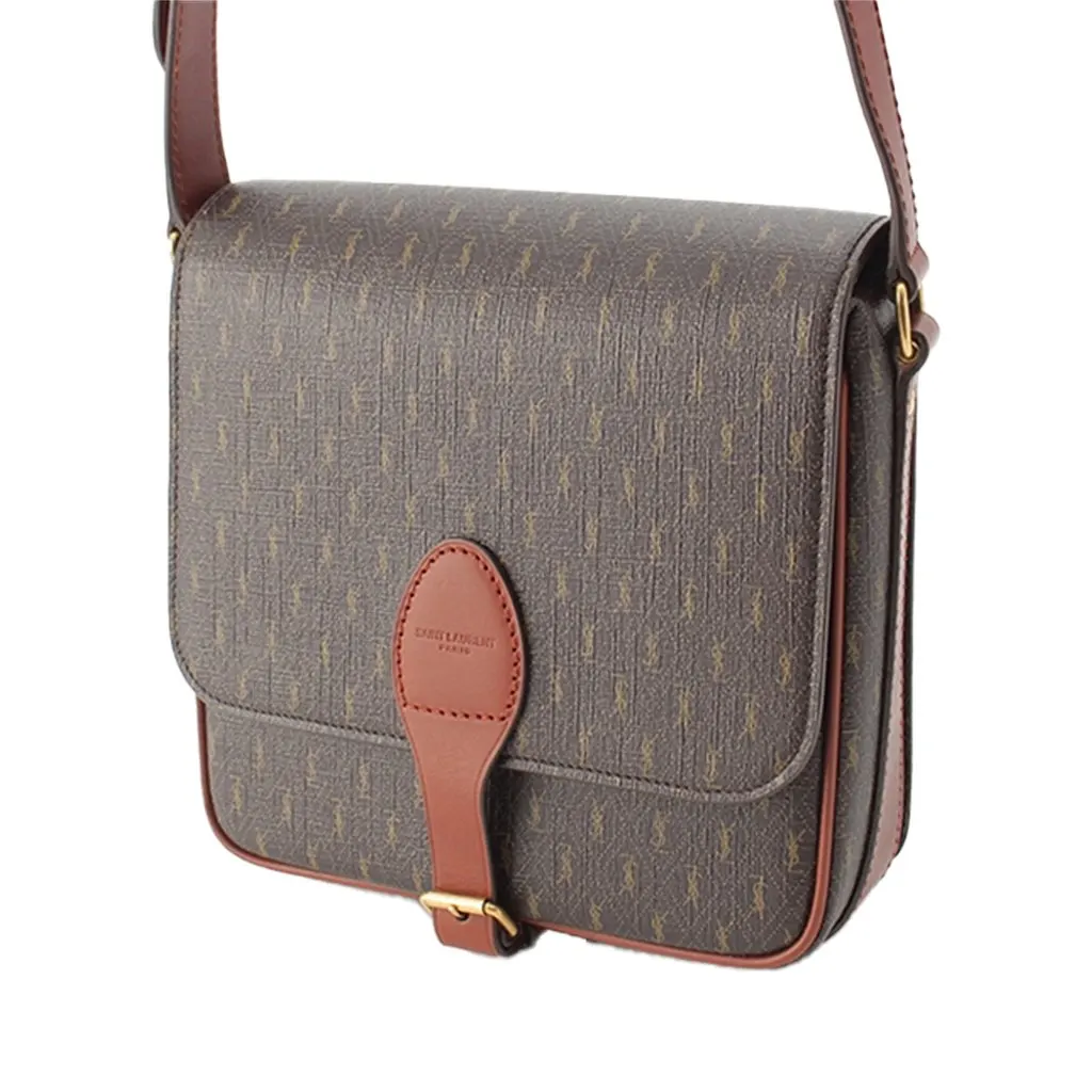 Saint Laurent Medium Coated Canvas Le Monogramme Buckle Crossbody Brown Very good - Back View