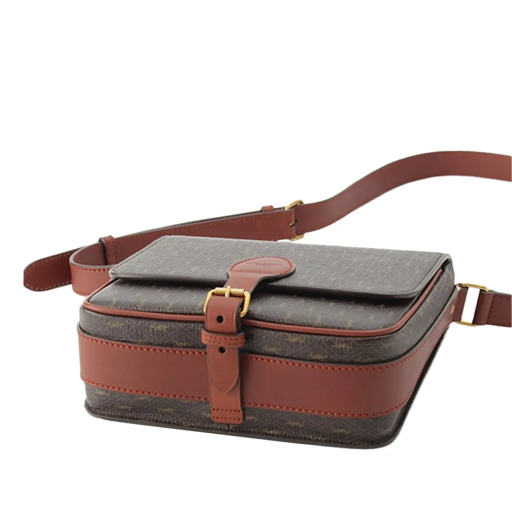 Saint Laurent Medium Coated Canvas Le Monogramme Buckle Crossbody Brown Very good - Model View