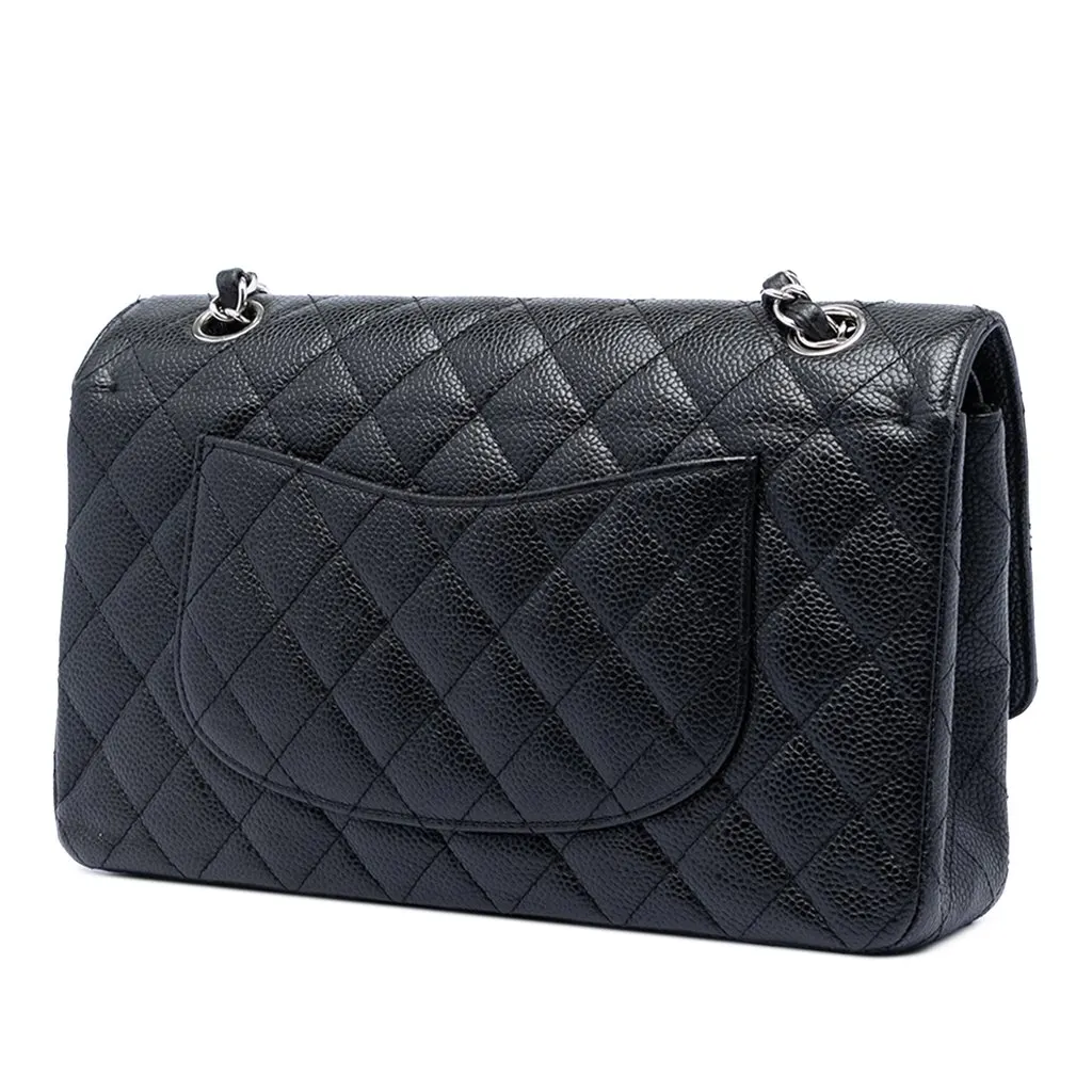 Chanel Medium Classic Caviar Double Flap Black Leather Very good - Back View