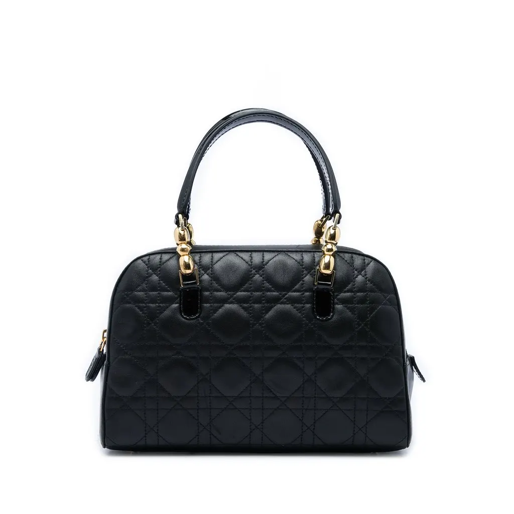 Dior Lambskin Cannage Malice Handbag Black Leather Very good - Front View