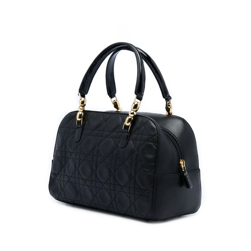 Dior Lambskin Cannage Malice Handbag Black Leather Very good - Back View