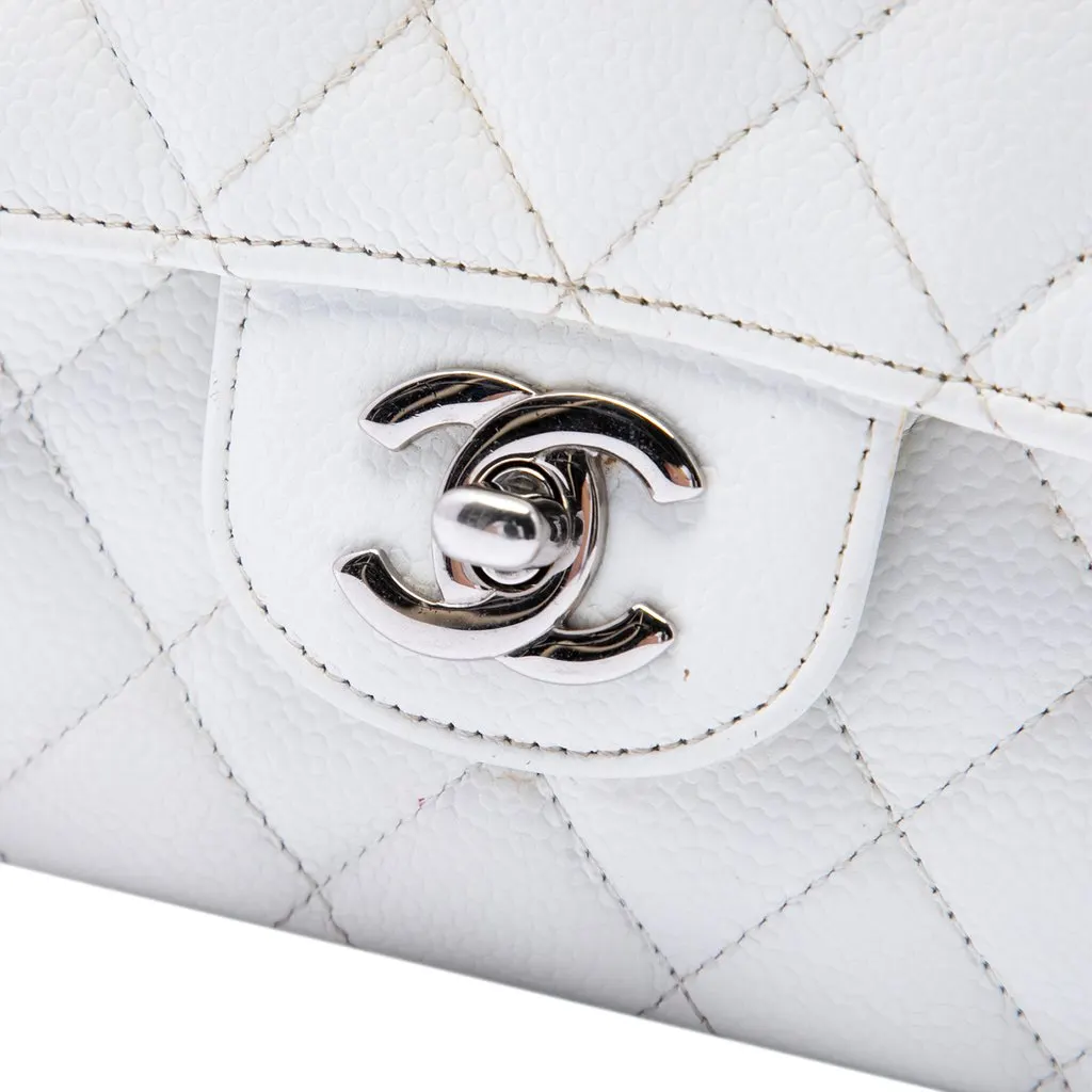 Chanel Medium Classic Caviar Double Flap White Leather Very good - Box View