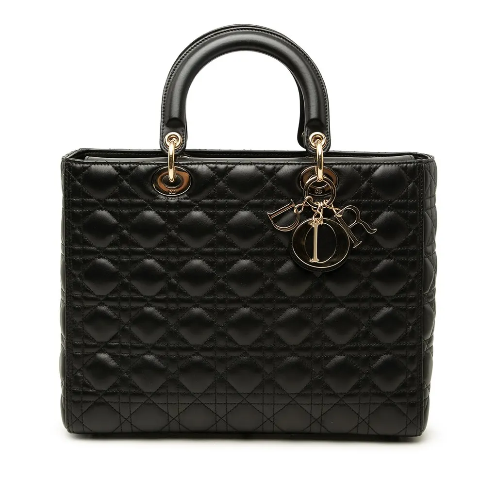 Dior Large Lambskin Cannage Lady Dior Black Leather Very good - Front View