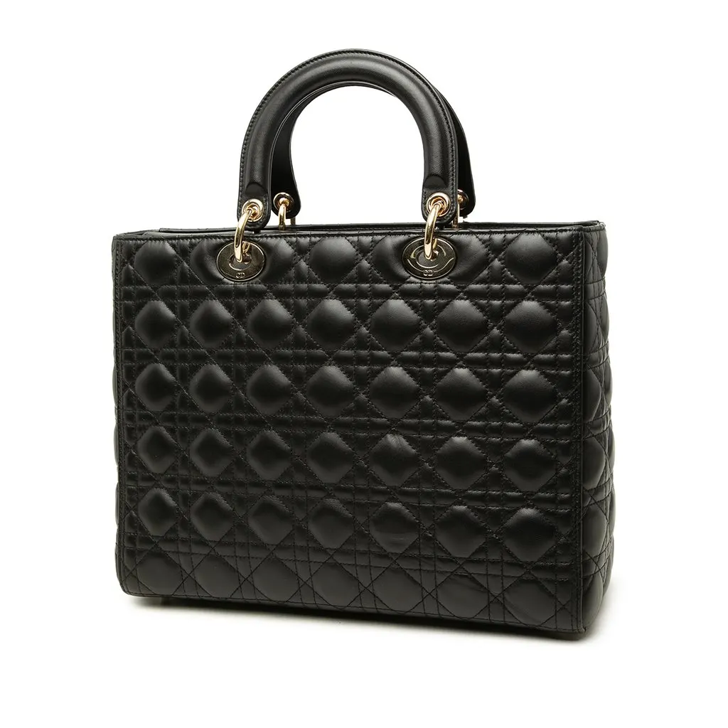 Dior Large Lambskin Cannage Lady Dior Black Leather Very good - Back View