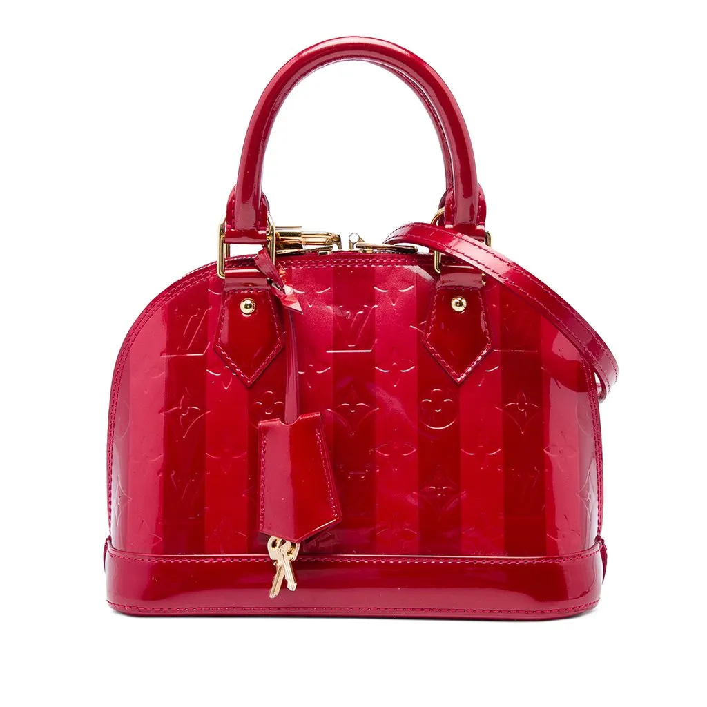 Louis Vuitton Monogram Vernis Rayures Alma BB Red Leather Good - Front View