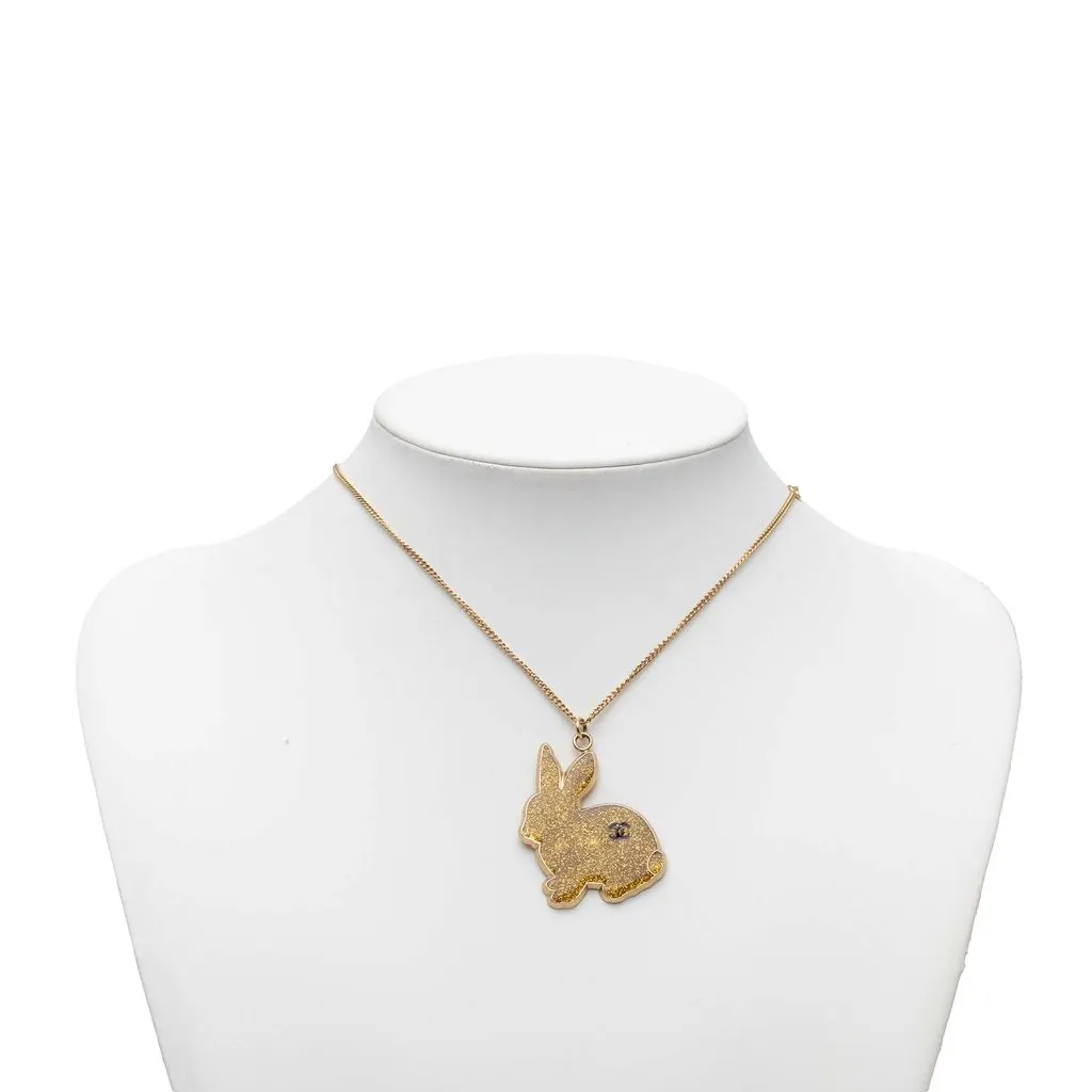 Chanel CC Gold Plated Resin Rabbit Pendant Necklace Gold Metal Very good - Box View