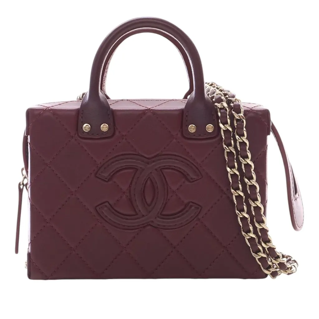Chanel Small CC Quilted Calfskin Top Handle Convertible Vanity Case Red Leather Very good - Front View