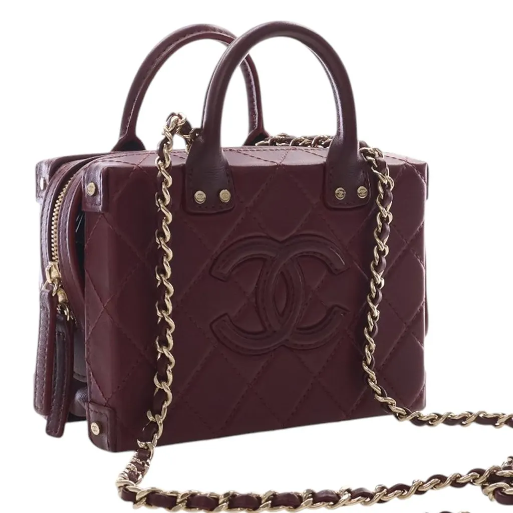 Chanel Small CC Quilted Calfskin Top Handle Convertible Vanity Case Red Leather Very good - Back View
