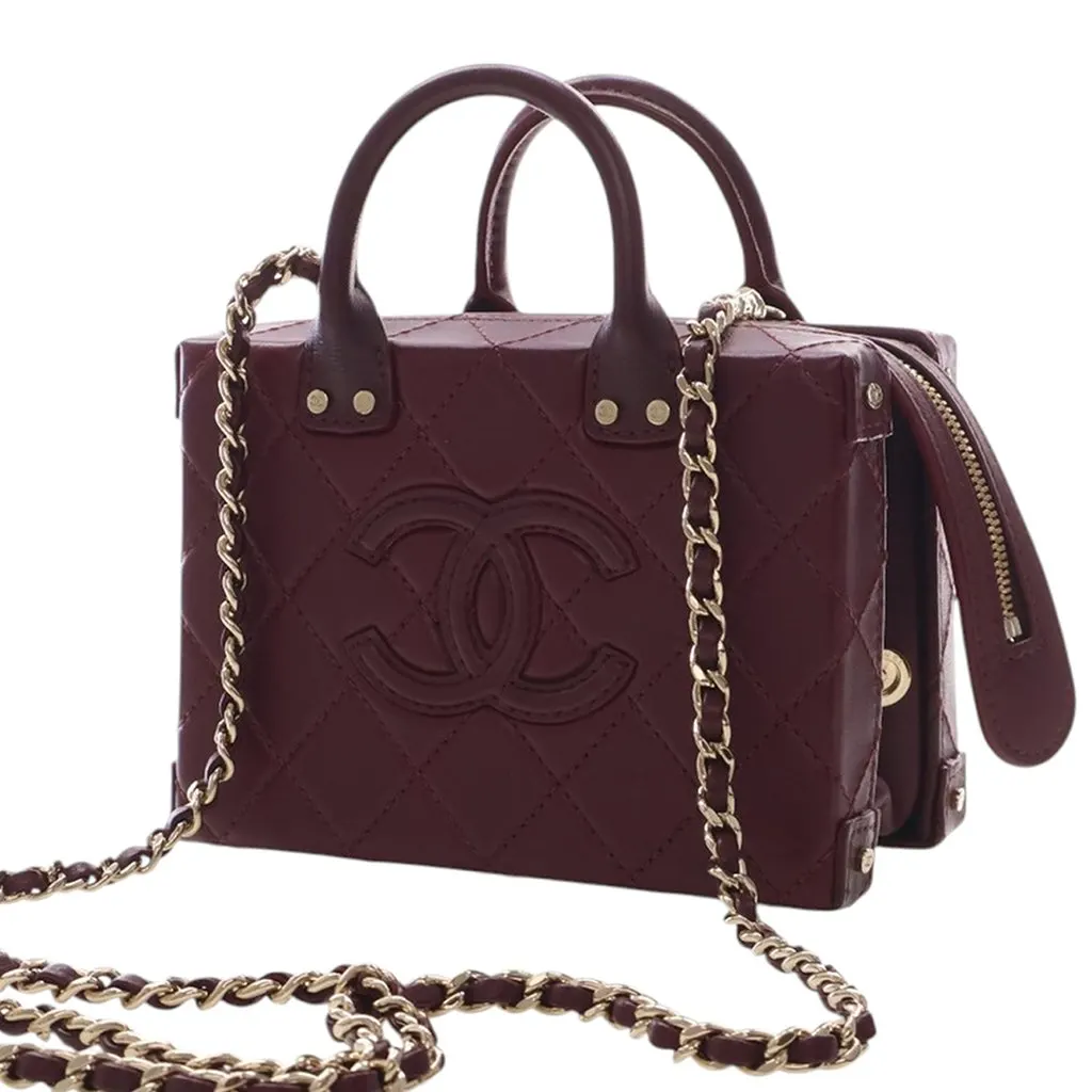 Chanel Small CC Quilted Calfskin Top Handle Convertible Vanity Case Red Leather Very good - Inside View
