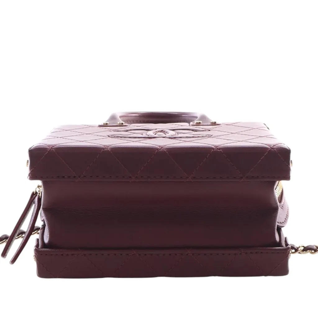 Chanel Small CC Quilted Calfskin Top Handle Convertible Vanity Case Red Leather Very good - Box View