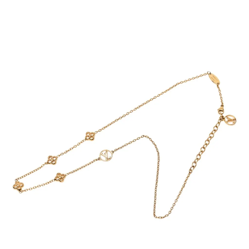 Louis Vuitton Gold Plated Flower Full Necklace Gold Metal Very good - Front View