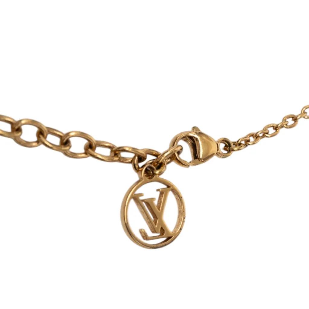 Louis Vuitton Gold Plated Flower Full Necklace Gold Metal Very good - Back View