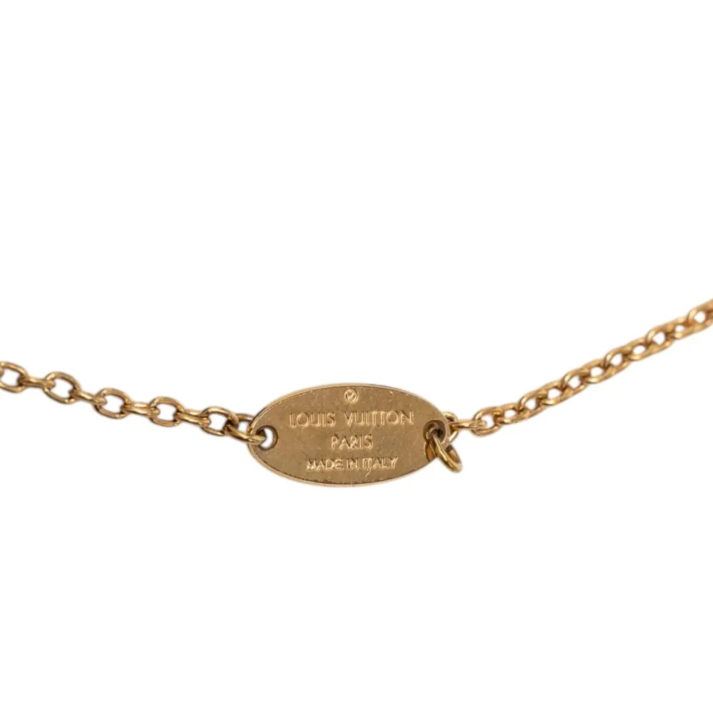 Louis Vuitton Gold Plated Flower Full Necklace Gold Metal Very good - Model View
