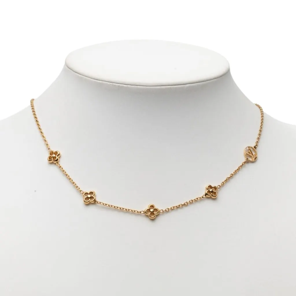 Louis Vuitton Gold Plated Flower Full Necklace Gold Metal Very good - Box View