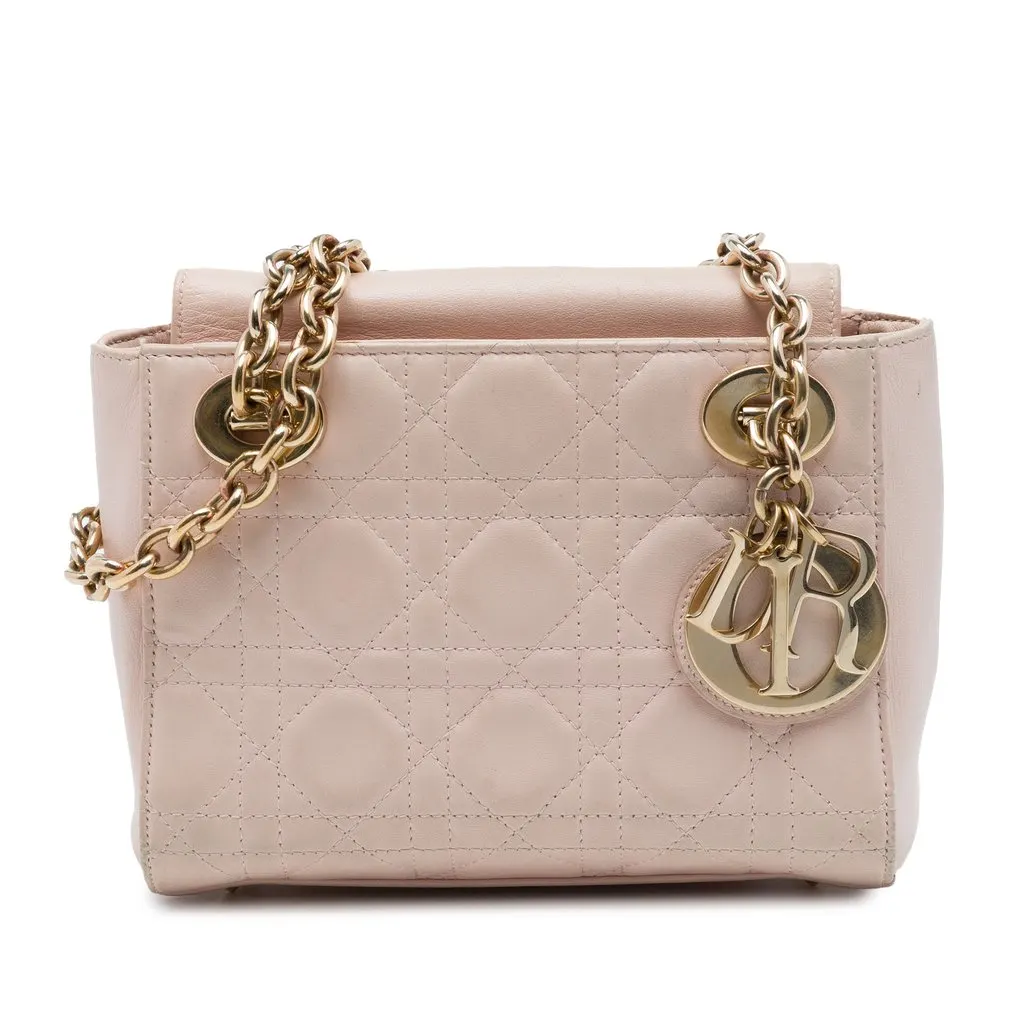 Dior Lambskin Cannage Lady Dior Double Chain Bag Pink Leather Very good - Front View