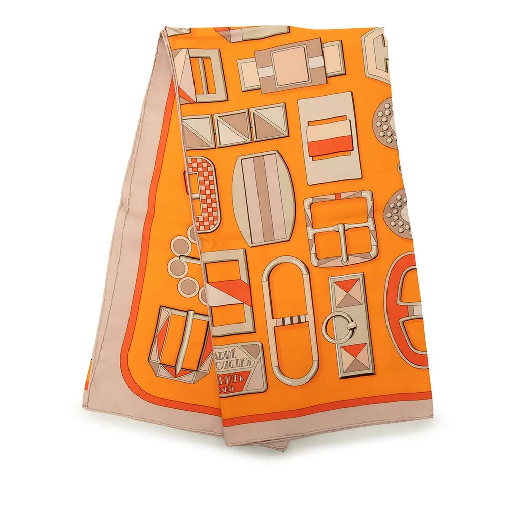 Hermès Carre En Boucles Silk Scarf 90 Orange Silk Very good - Front View