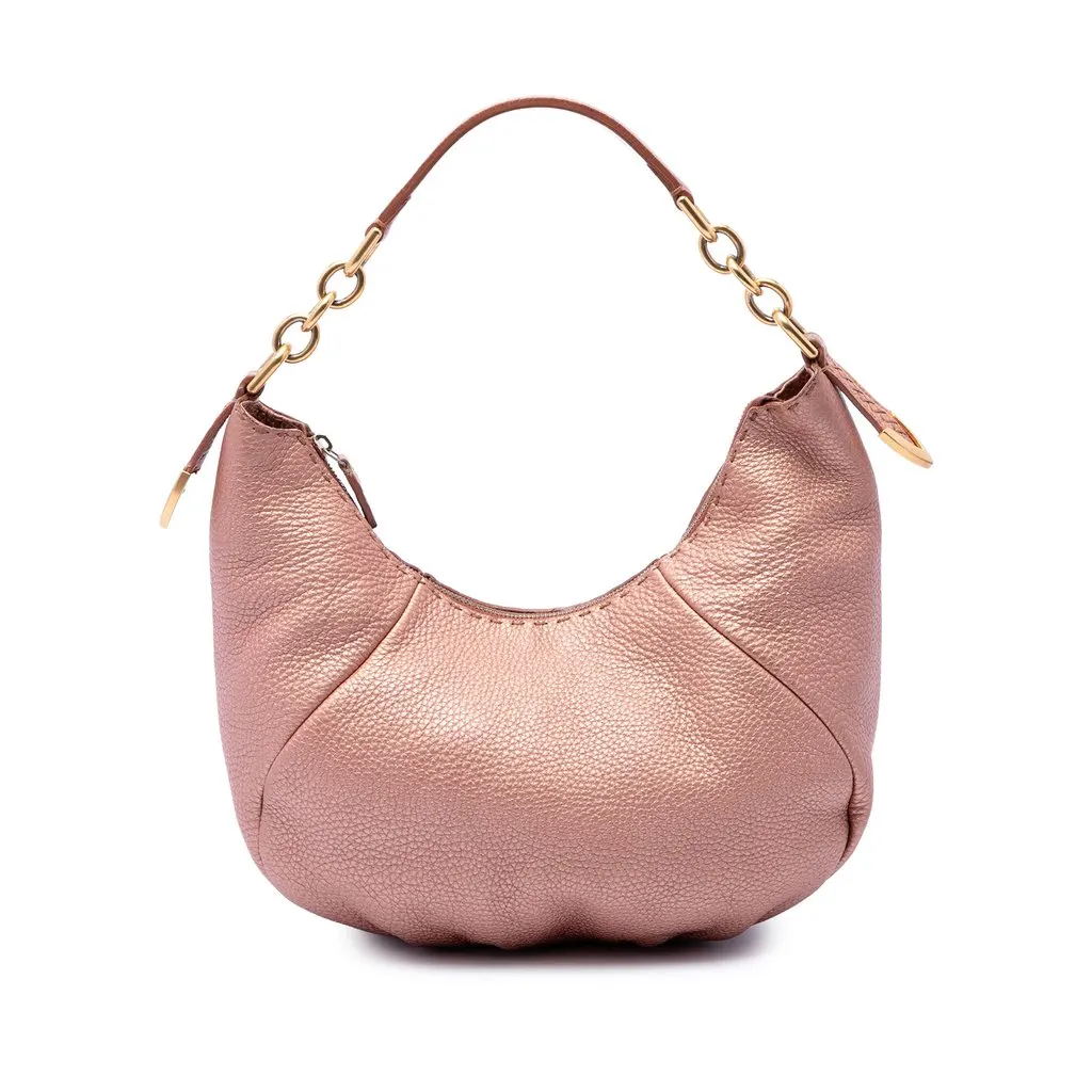 Fendi Metallic Pebbled Leather Selleria Shoulder Bag Pink Leather Very good - Front View