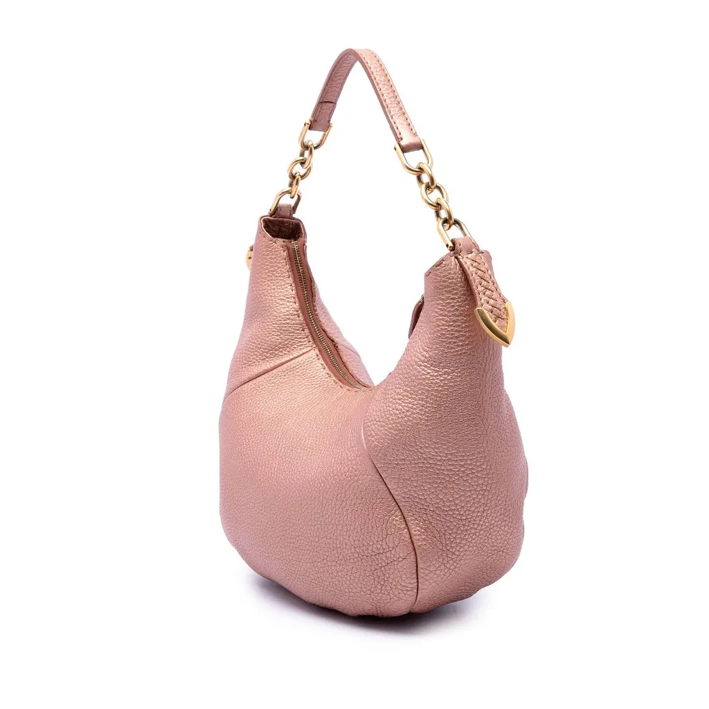 Fendi Metallic Pebbled Leather Selleria Shoulder Bag Pink Leather Very good - Back View