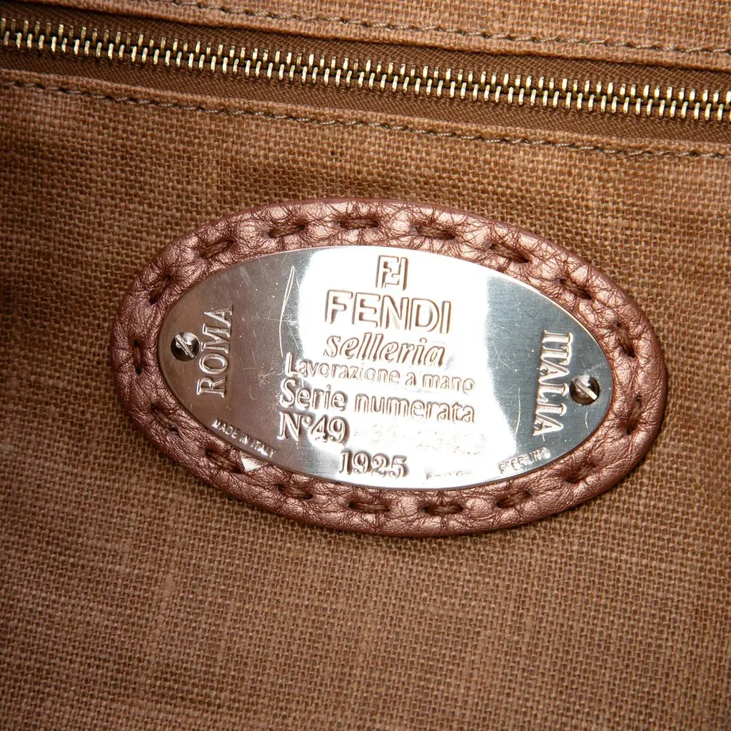 Fendi Metallic Pebbled Leather Selleria Shoulder Bag Pink Leather Very good - Box View