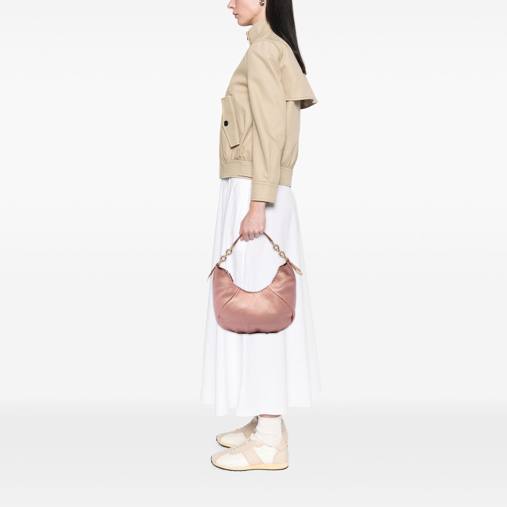 Fendi Metallic Pebbled Leather Selleria Shoulder Bag Pink La
