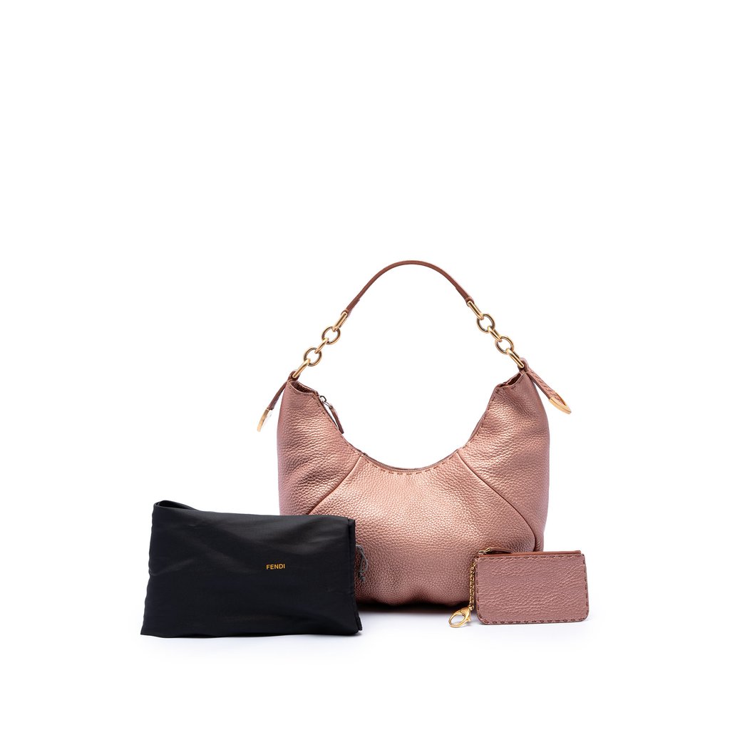 Fendi Metallic Pebbled Leather Selleria Shoulder Bag Pink La