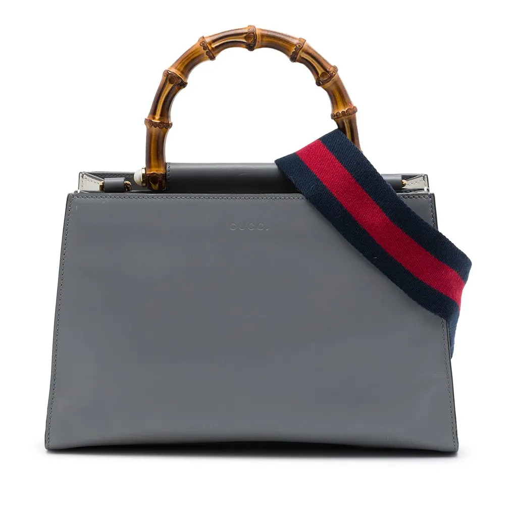 Gucci Small Calfskin Bamboo Web Nymphaea Satchel Grey Leather Very good - Front View