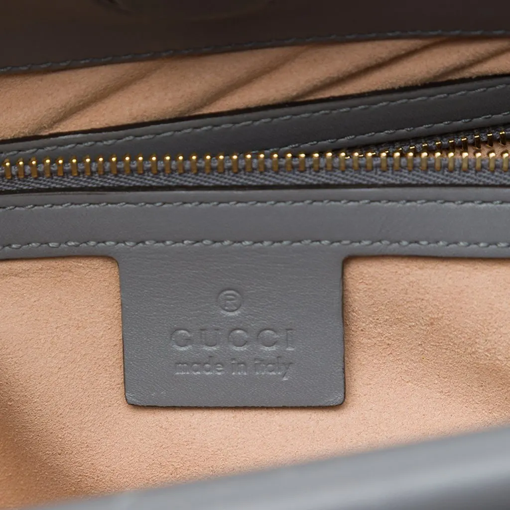 Gucci Small Calfskin Bamboo Web Nymphaea Satchel Grey Leather Very good - Box View