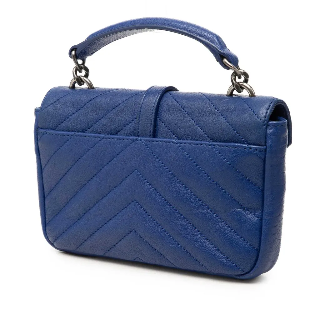 Saint Laurent Baby Chevron Sheepskin Classic Monogram Chain Bag Blue Leather Very good - Back View