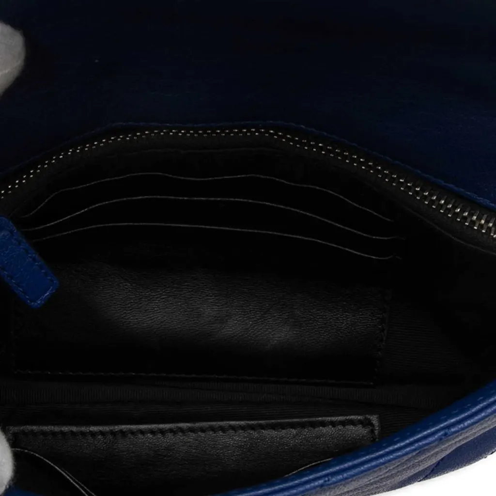 Saint Laurent Baby Chevron Sheepskin Classic Monogram Chain Bag Blue Leather Very good - Model View