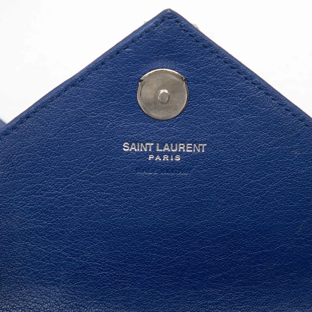 Saint Laurent Baby Chevron Sheepskin Classic Monogram Chain Bag Blue Leather Very good - Box View