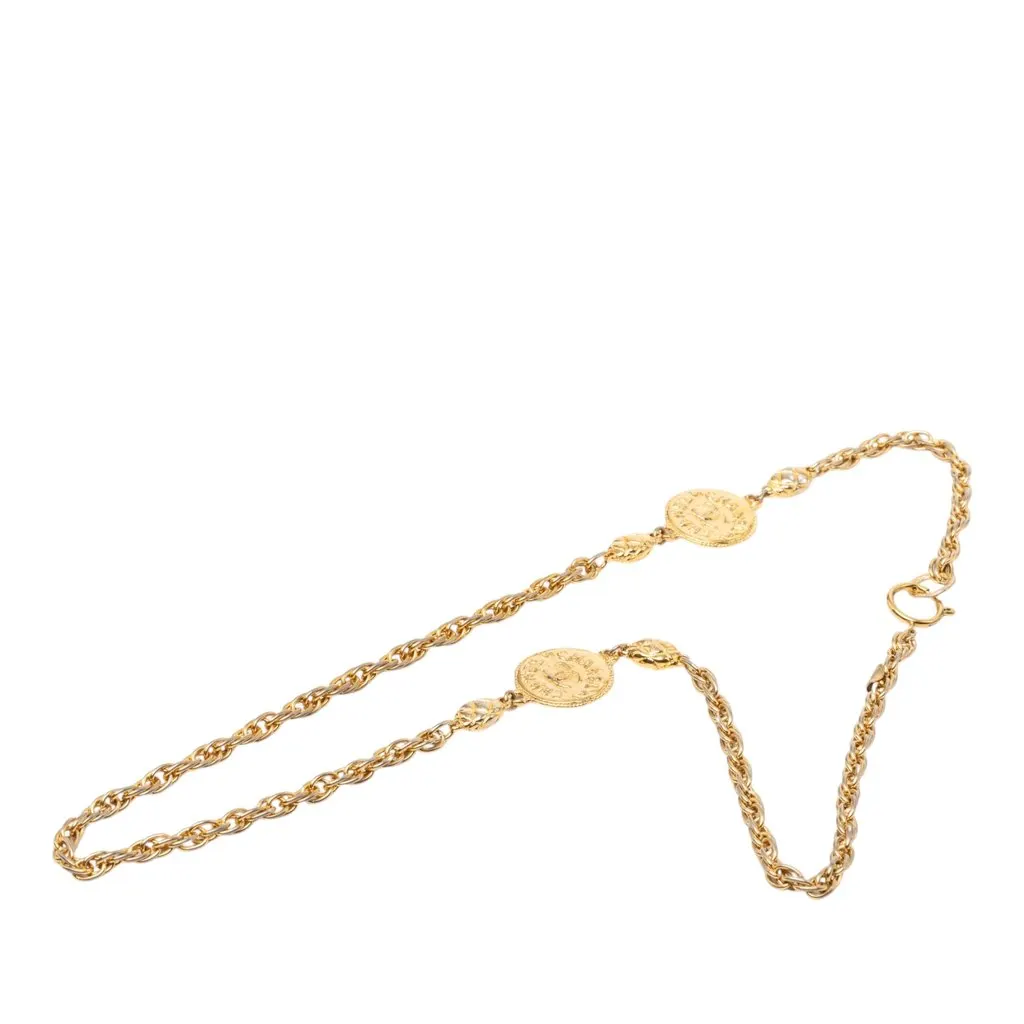 Chanel CC Gold Plated Medallion Wrap Around Necklace Gold Metal Very good - Front View