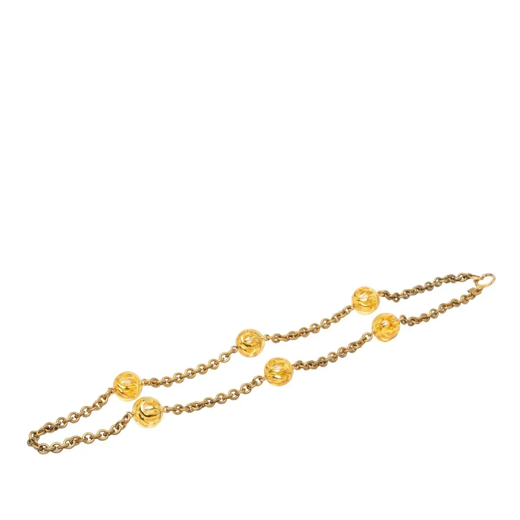 Chanel CC Gold Plated Resin Lucite Ball Station Long Necklace Gold Metal Very good - Front View