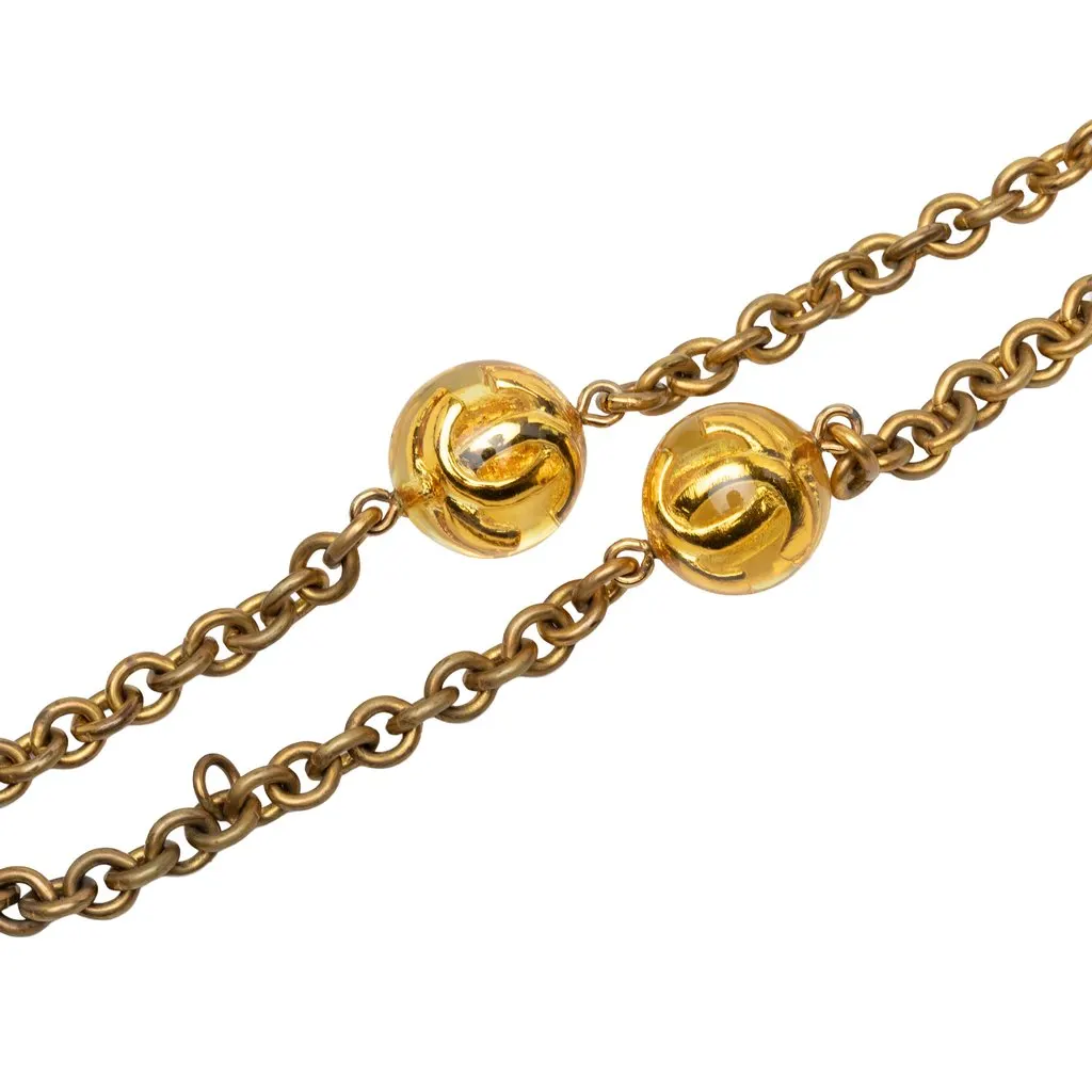 Chanel CC Gold Plated Resin Lucite Ball Station Long Necklace Gold Metal Very good - Back View