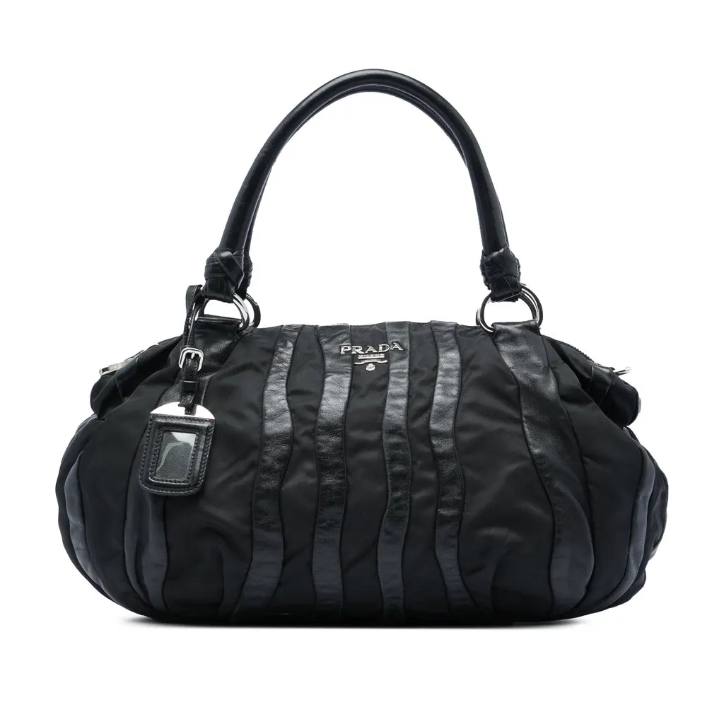 Prada Tessuto Nappa Waves Handbag Black Very good - Front View