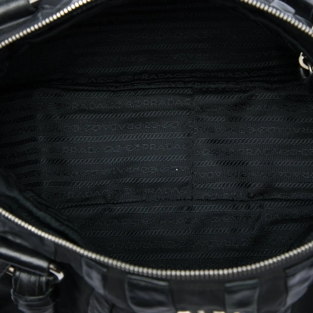 Prada Tessuto Nappa Waves Handbag Black Very good - Model View