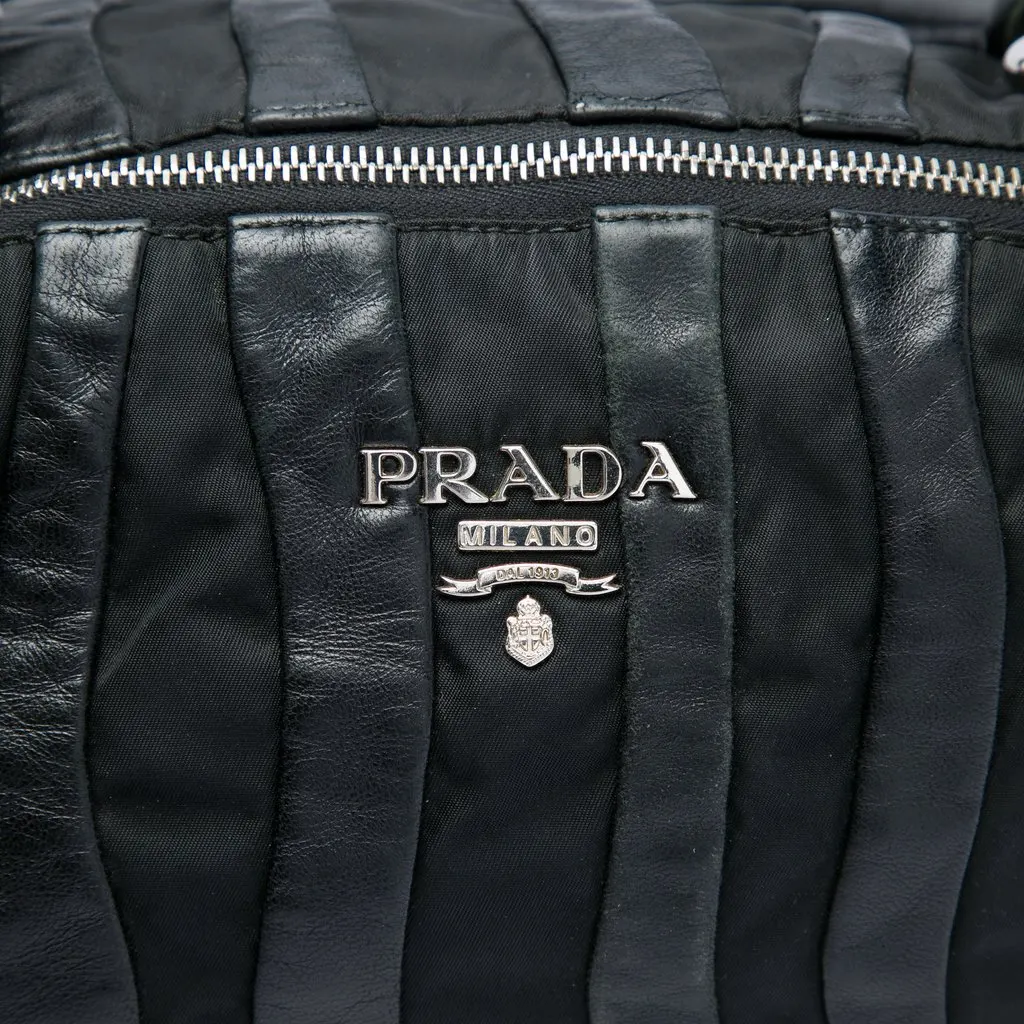Prada Tessuto Nappa Waves Handbag Black Very good - Box View
