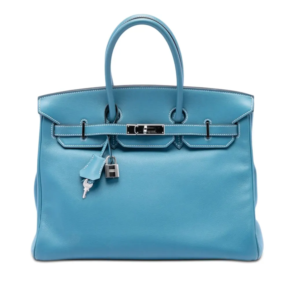 Hermès Swift Birkin Retourne 35 Blue Leather Very good - Front View