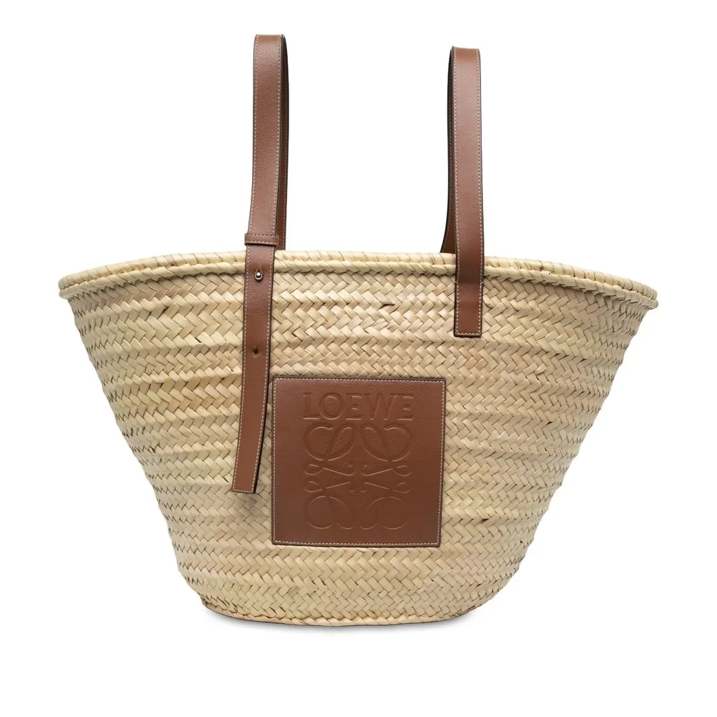 Loewe Large Raffia Anagram Basket Tote Beige Rattan Very good - Front View
