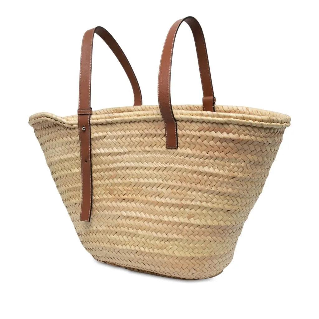 Loewe Large Raffia Anagram Basket Tote Beige Rattan Very good - Back View