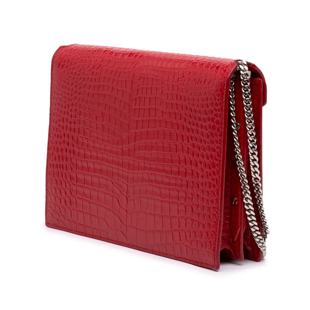 Saint Laurent Croc Embossed Leather Monogram Cassandra Clasp Bag Red Leather Very good - Back View