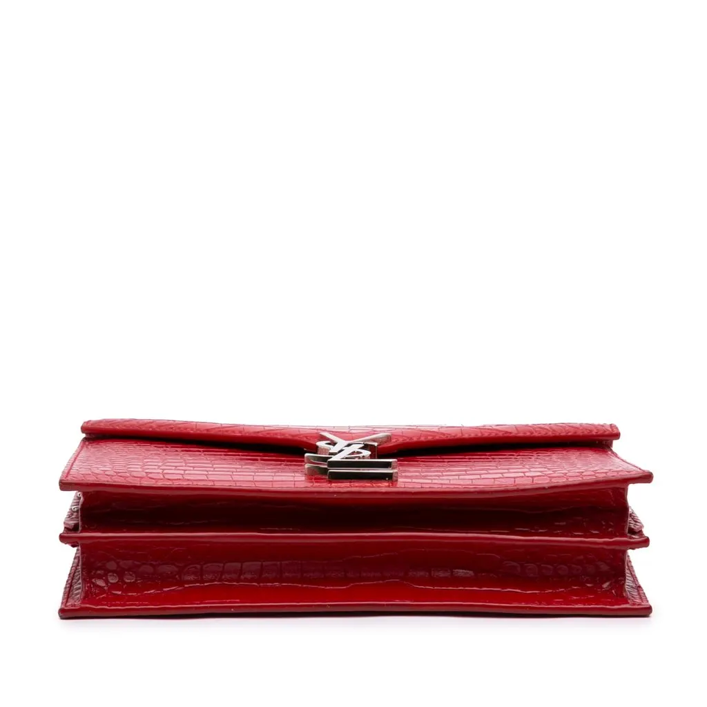 Saint Laurent Croc Embossed Leather Monogram Cassandra Clasp Bag Red Leather Very good - Inside View