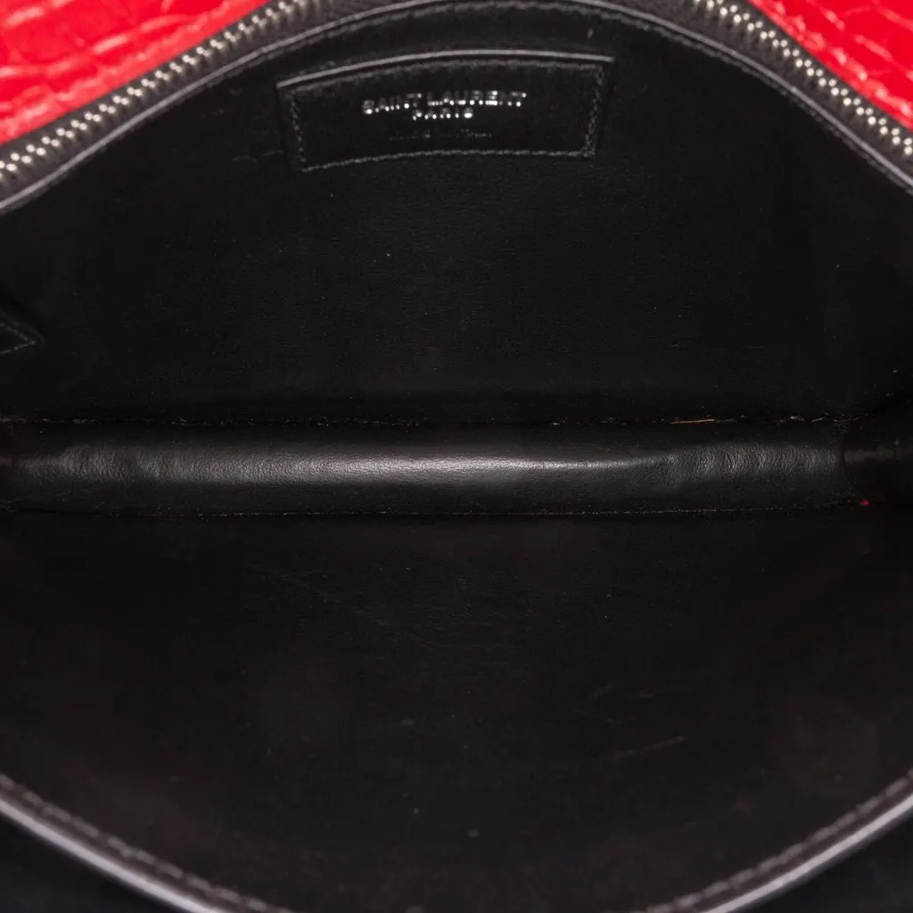 Saint Laurent Croc Embossed Leather Monogram Cassandra Clasp Bag Red Leather Very good - Model View